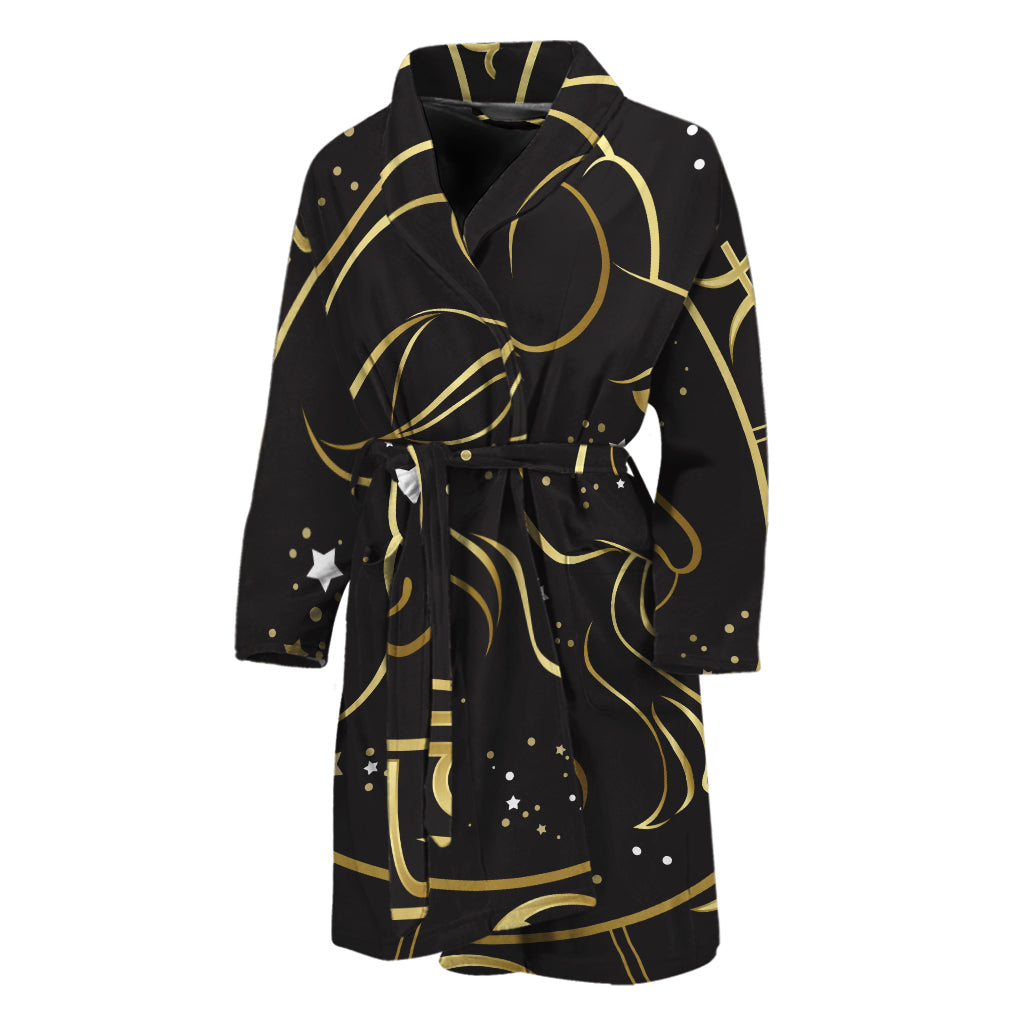 Gold And Black Capricorn Sign Print Men's Bathrobe