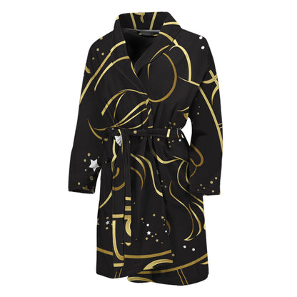 Gold And Black Capricorn Sign Print Men's Bathrobe