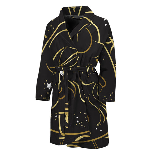 Gold And Black Capricorn Sign Print Men's Bathrobe