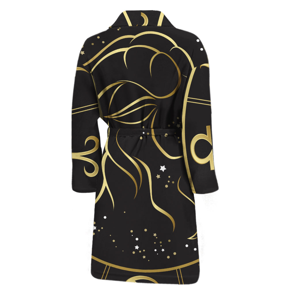 Gold And Black Capricorn Sign Print Men's Bathrobe