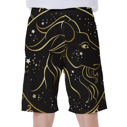 Gold And Black Capricorn Sign Print Men's Beach Shorts