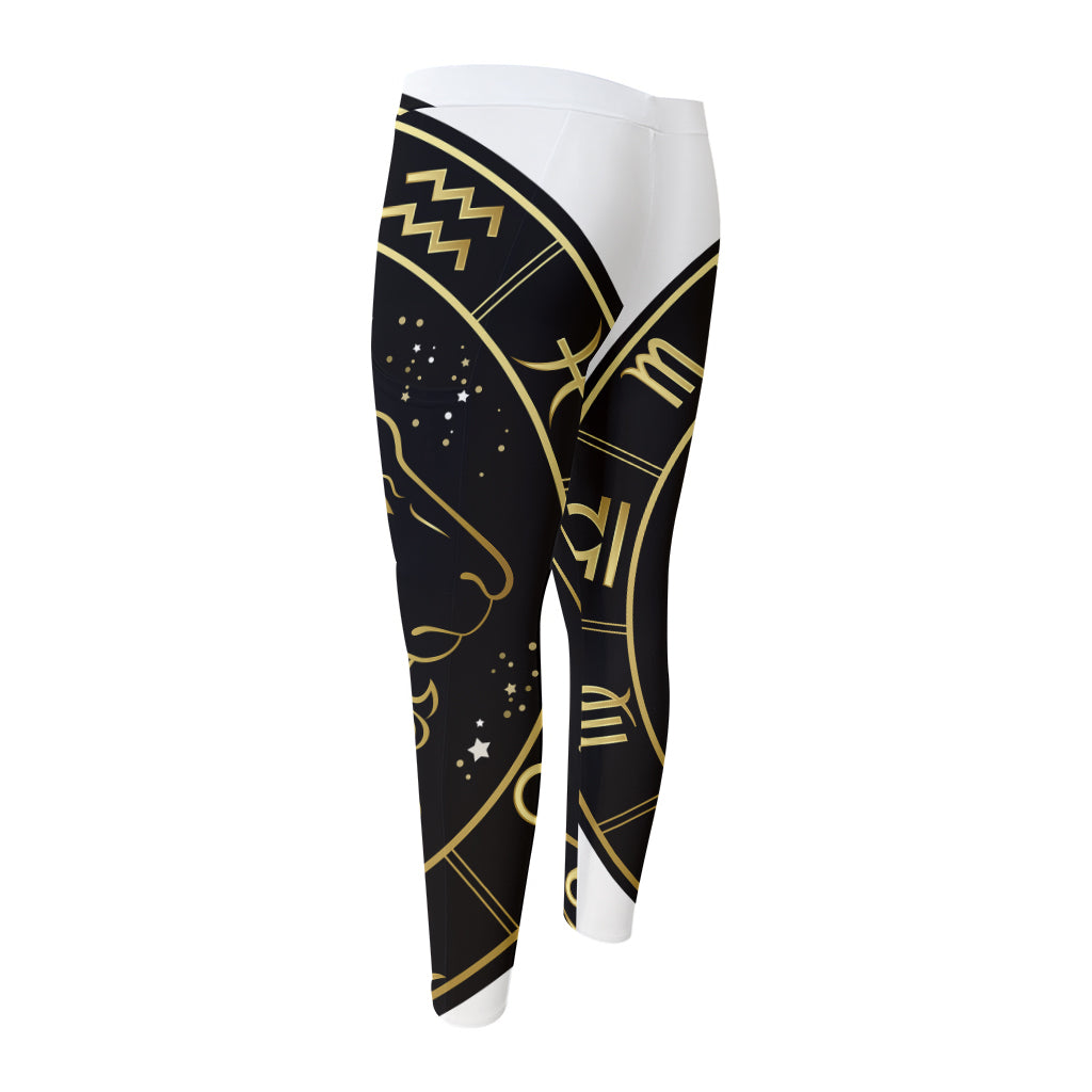 Gold And Black Capricorn Sign Print Men's Compression Pants