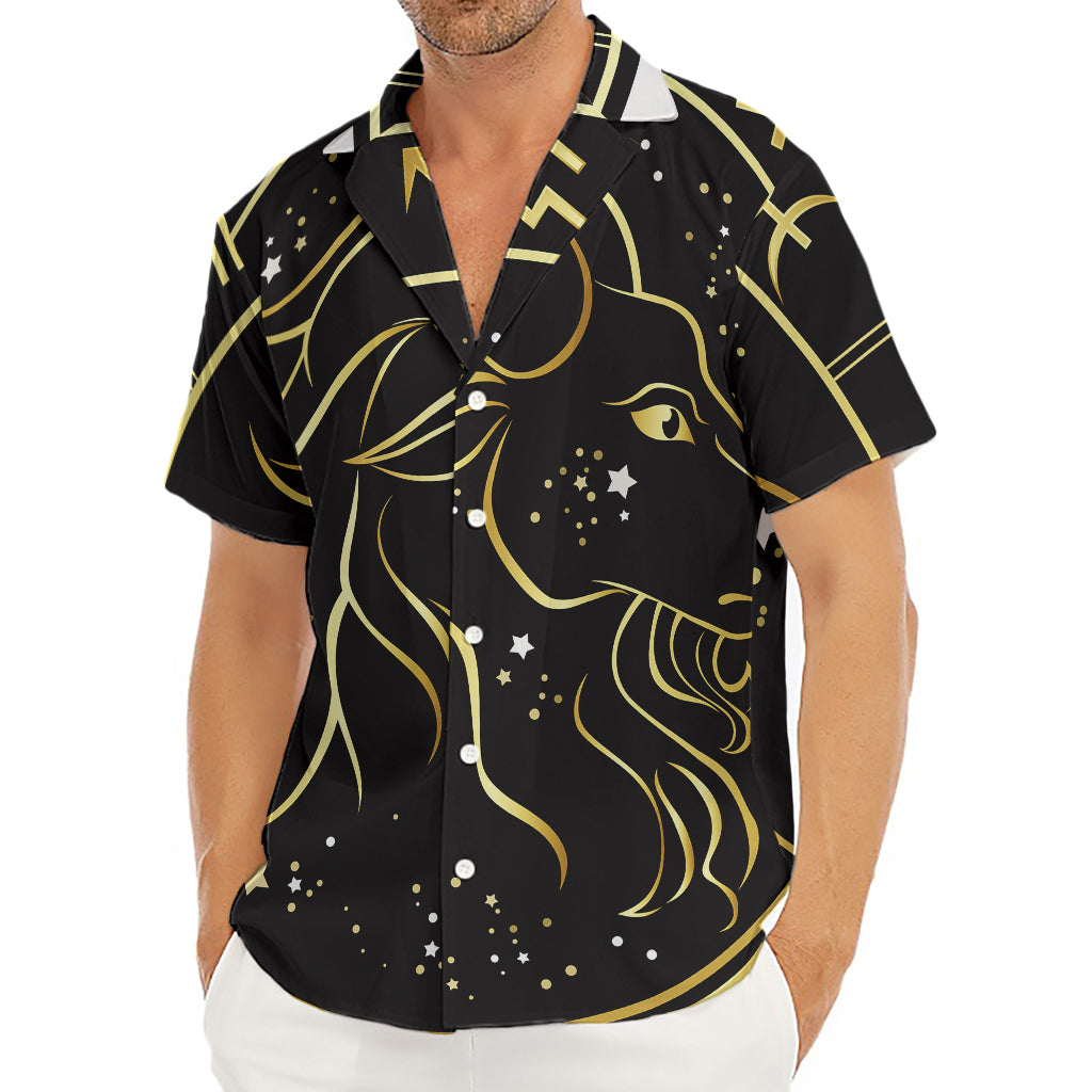 Gold And Black Capricorn Sign Print Men's Deep V-Neck Shirt