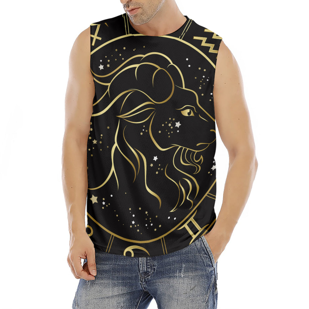 Gold And Black Capricorn Sign Print Men's Fitness Tank Top