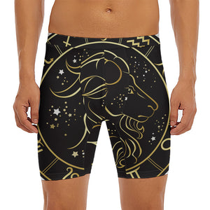 Gold And Black Capricorn Sign Print Men's Long Boxer Briefs