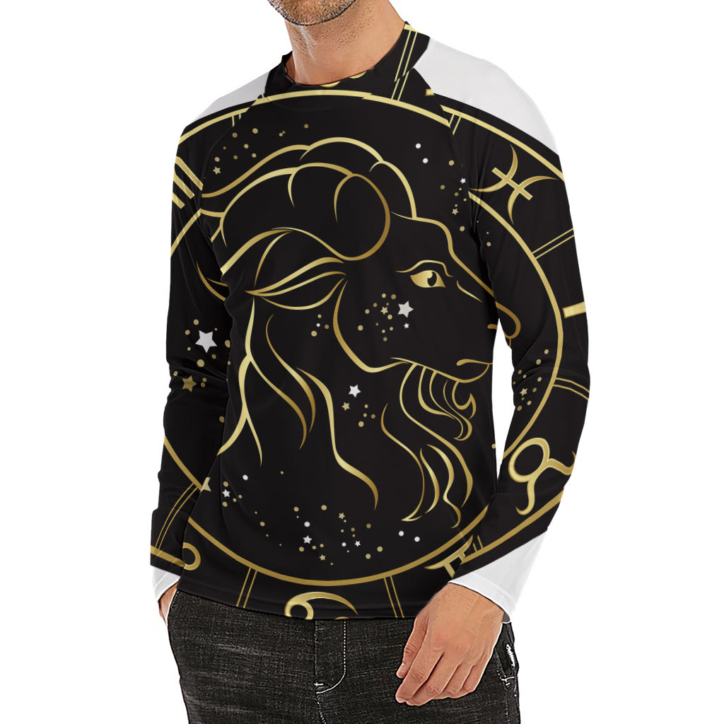 Gold And Black Capricorn Sign Print Men's Long Sleeve Rash Guard