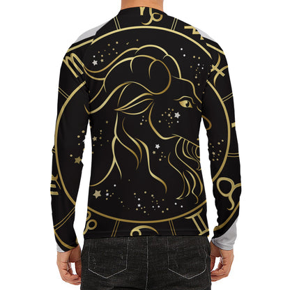 Gold And Black Capricorn Sign Print Men's Long Sleeve Rash Guard