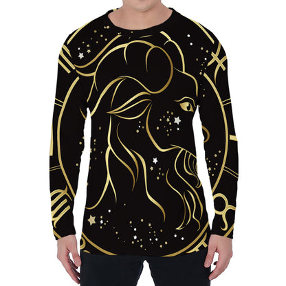 Gold And Black Capricorn Sign Print Men's Long Sleeve T-Shirt