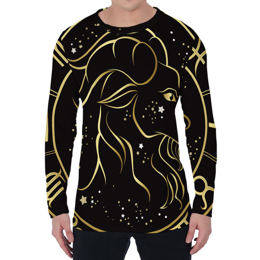 Gold And Black Capricorn Sign Print Men's Long Sleeve T-Shirt