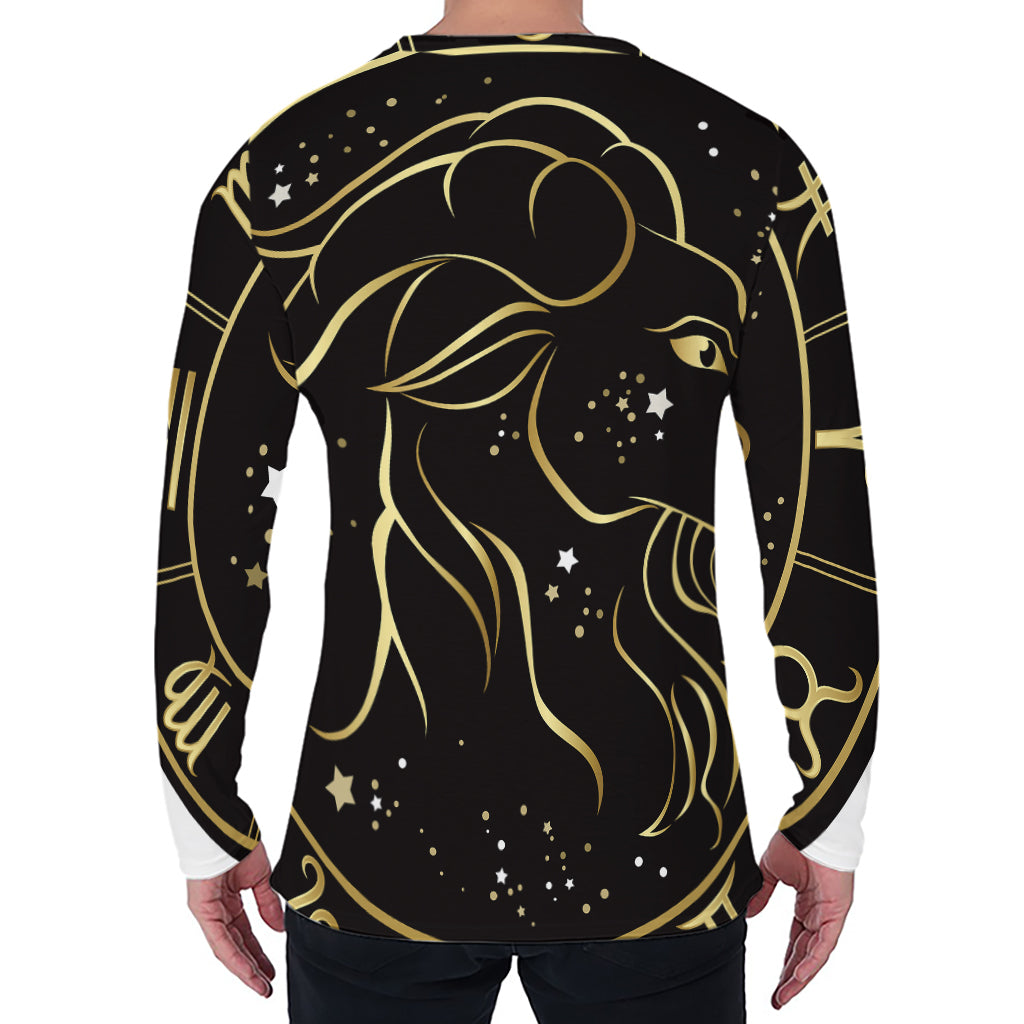 Gold And Black Capricorn Sign Print Men's Long Sleeve T-Shirt