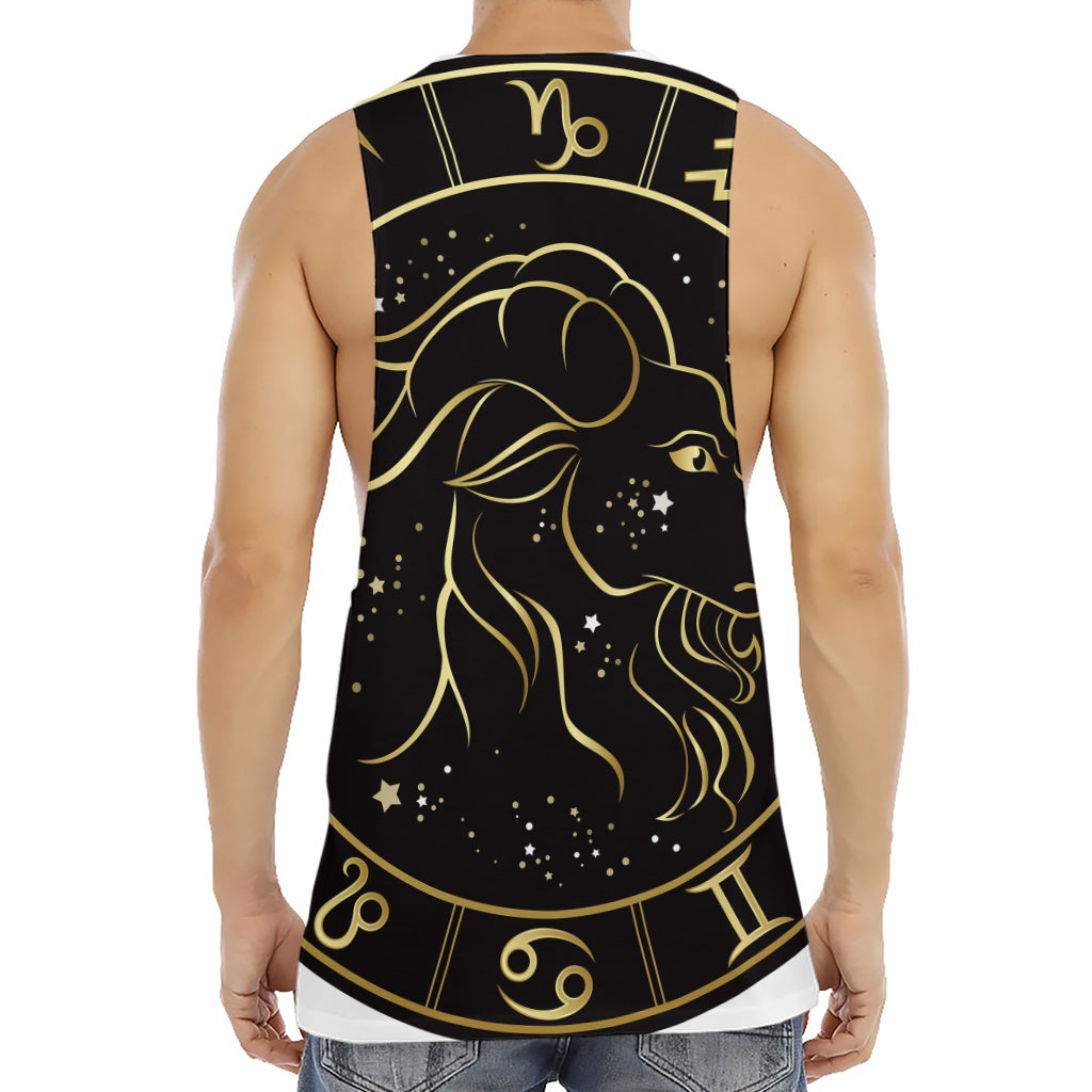 Gold And Black Capricorn Sign Print Men's Muscle Tank Top