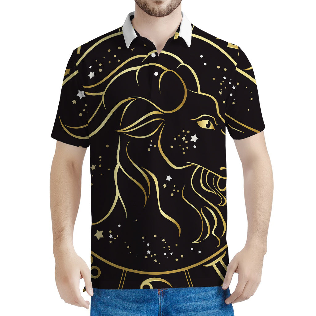 Gold And Black Capricorn Sign Print Men's Polo Shirt