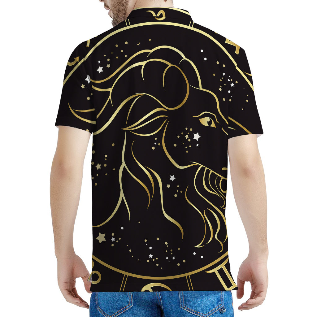 Gold And Black Capricorn Sign Print Men's Polo Shirt