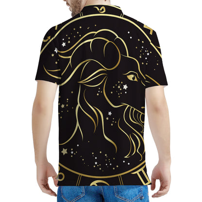 Gold And Black Capricorn Sign Print Men's Polo Shirt