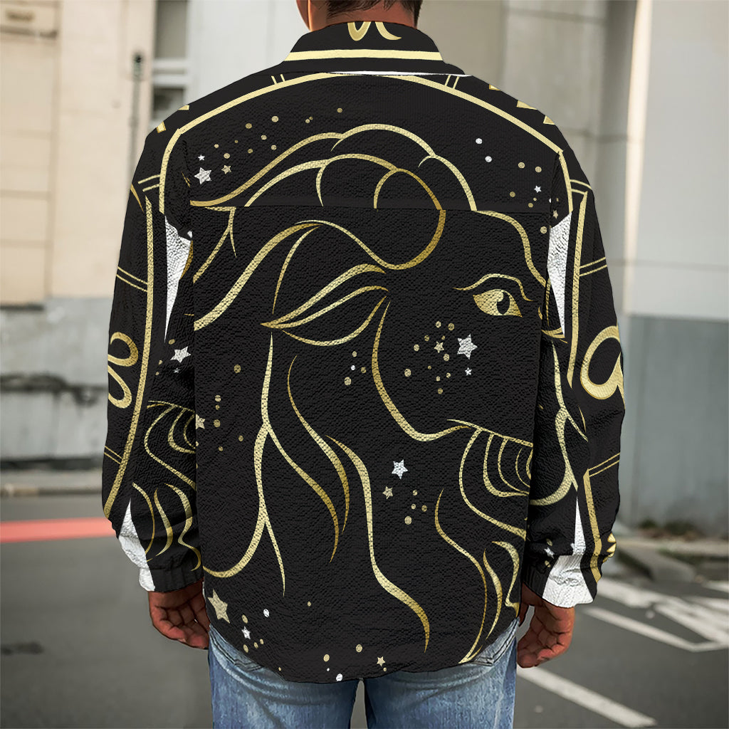 Gold And Black Capricorn Sign Print Men's Shirt Jacket