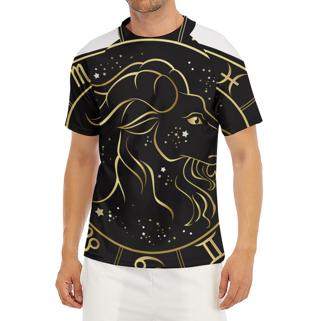 Gold And Black Capricorn Sign Print Men's Short Sleeve Rash Guard