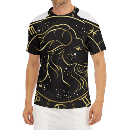 Gold And Black Capricorn Sign Print Men's Short Sleeve Rash Guard