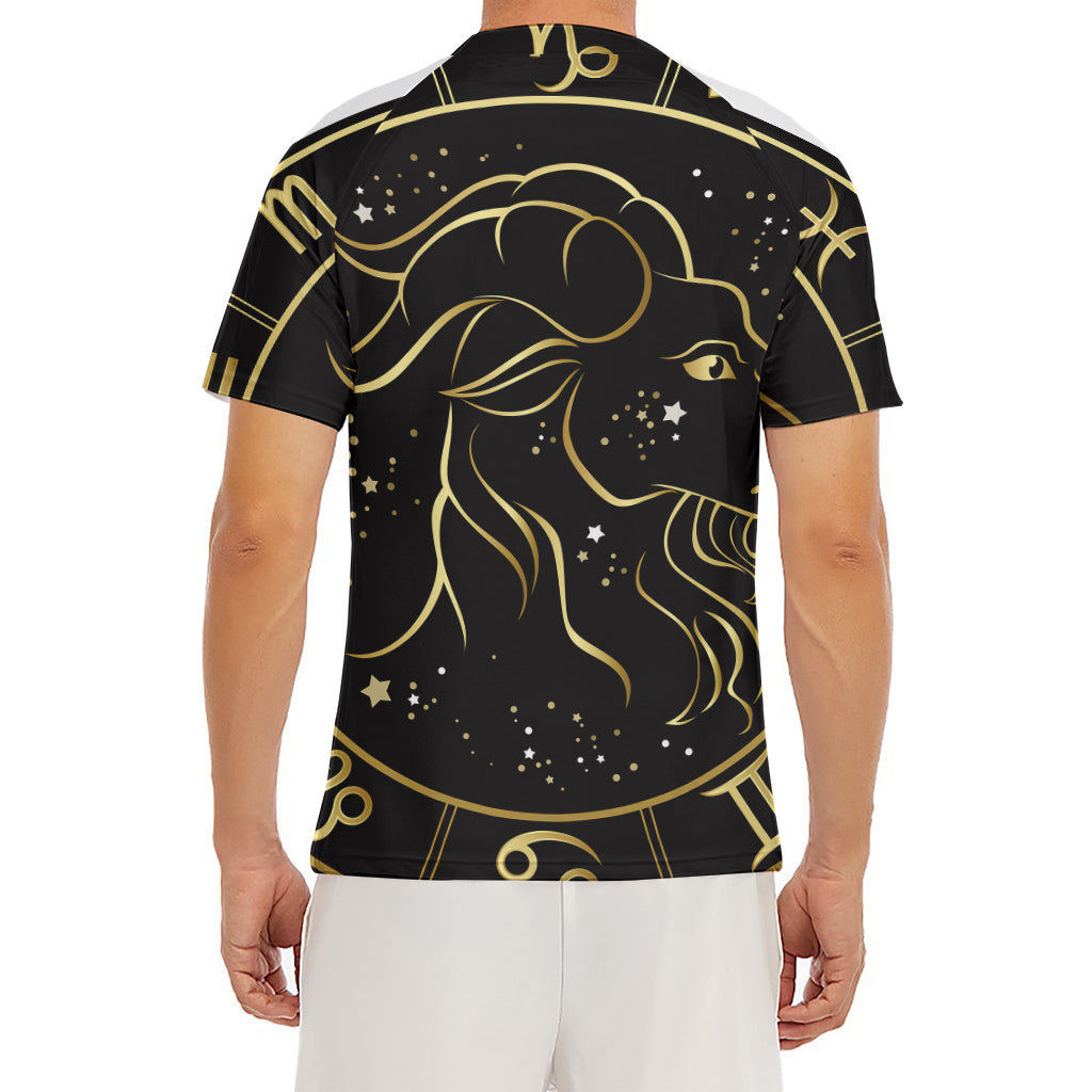 Gold And Black Capricorn Sign Print Men's Short Sleeve Rash Guard