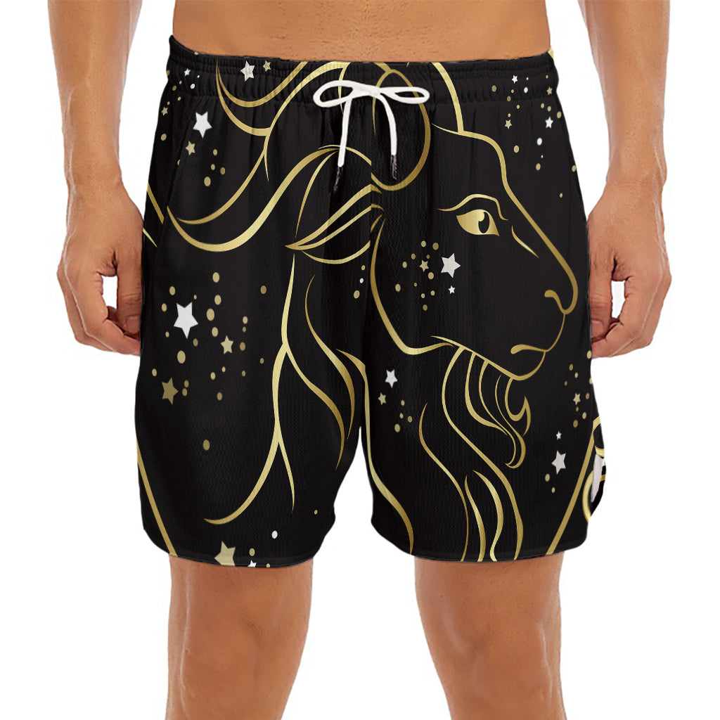 Gold And Black Capricorn Sign Print Men's Split Running Shorts