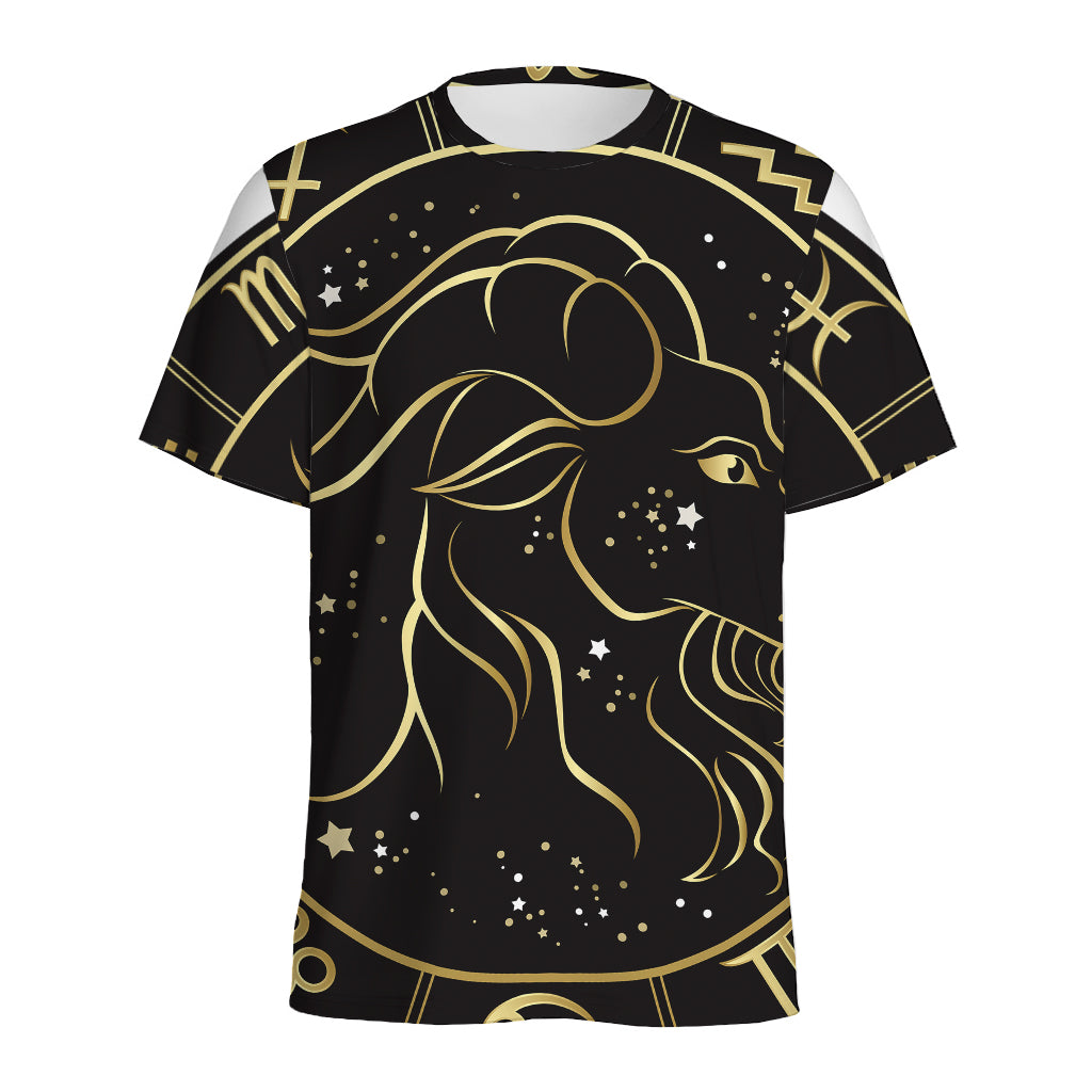 Gold And Black Capricorn Sign Print Men's Sports T-Shirt