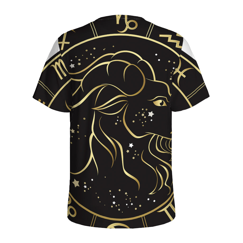 Gold And Black Capricorn Sign Print Men's Sports T-Shirt