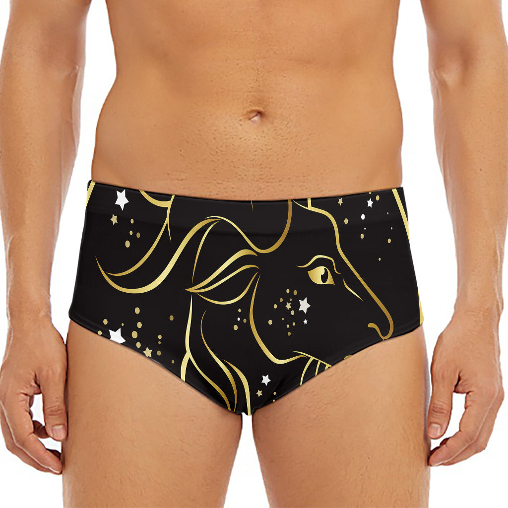 Gold And Black Capricorn Sign Print Men's Triangle Swim Briefs