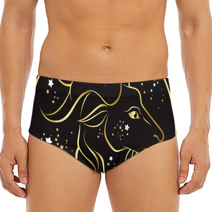 Gold And Black Capricorn Sign Print Men's Triangle Swim Briefs