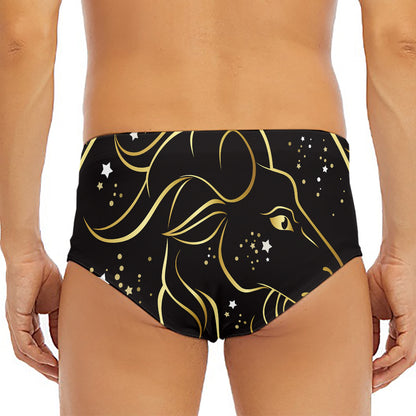Gold And Black Capricorn Sign Print Men's Triangle Swim Briefs