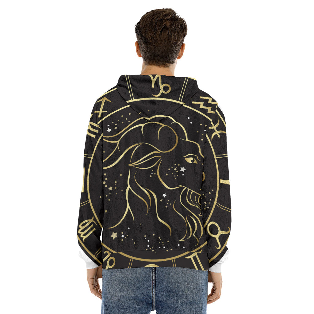 Gold And Black Capricorn Sign Print Men's Velvet Pullover Hoodie