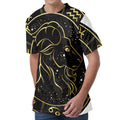 Gold And Black Capricorn Sign Print Men's Velvet T-Shirt