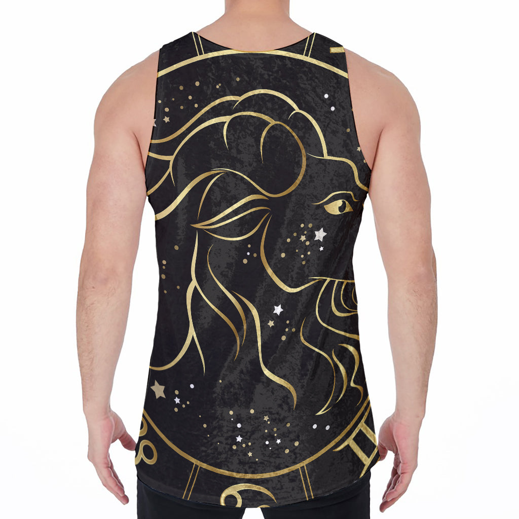 Gold And Black Capricorn Sign Print Men's Velvet Tank Top