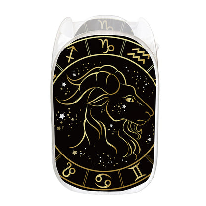 Gold And Black Capricorn Sign Print Mesh Laundry Hamper