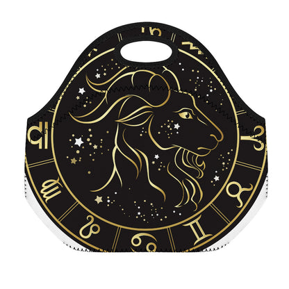 Gold And Black Capricorn Sign Print Neoprene Lunch Bag