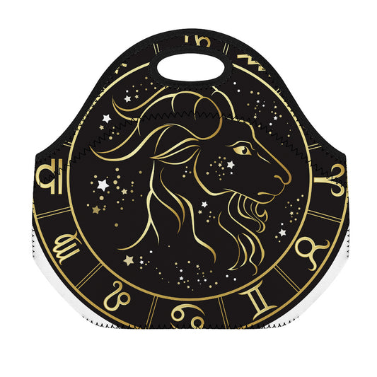 Gold And Black Capricorn Sign Print Neoprene Lunch Bag