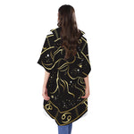 Gold And Black Capricorn Sign Print Open Front Beach Cover Up