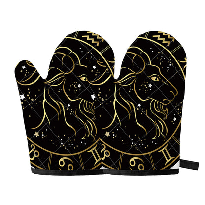 Gold And Black Capricorn Sign Print Oven Mitts