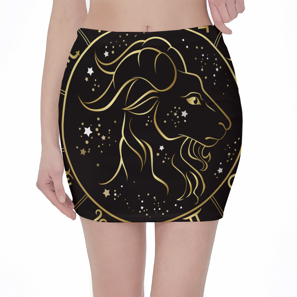Gold And Black Capricorn Sign Print Pencil Mini Skirt