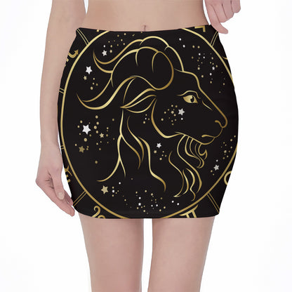 Gold And Black Capricorn Sign Print Pencil Mini Skirt