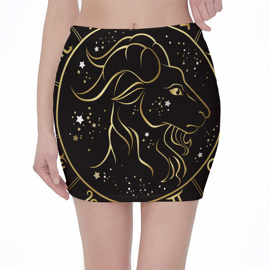Gold And Black Capricorn Sign Print Pencil Mini Skirt