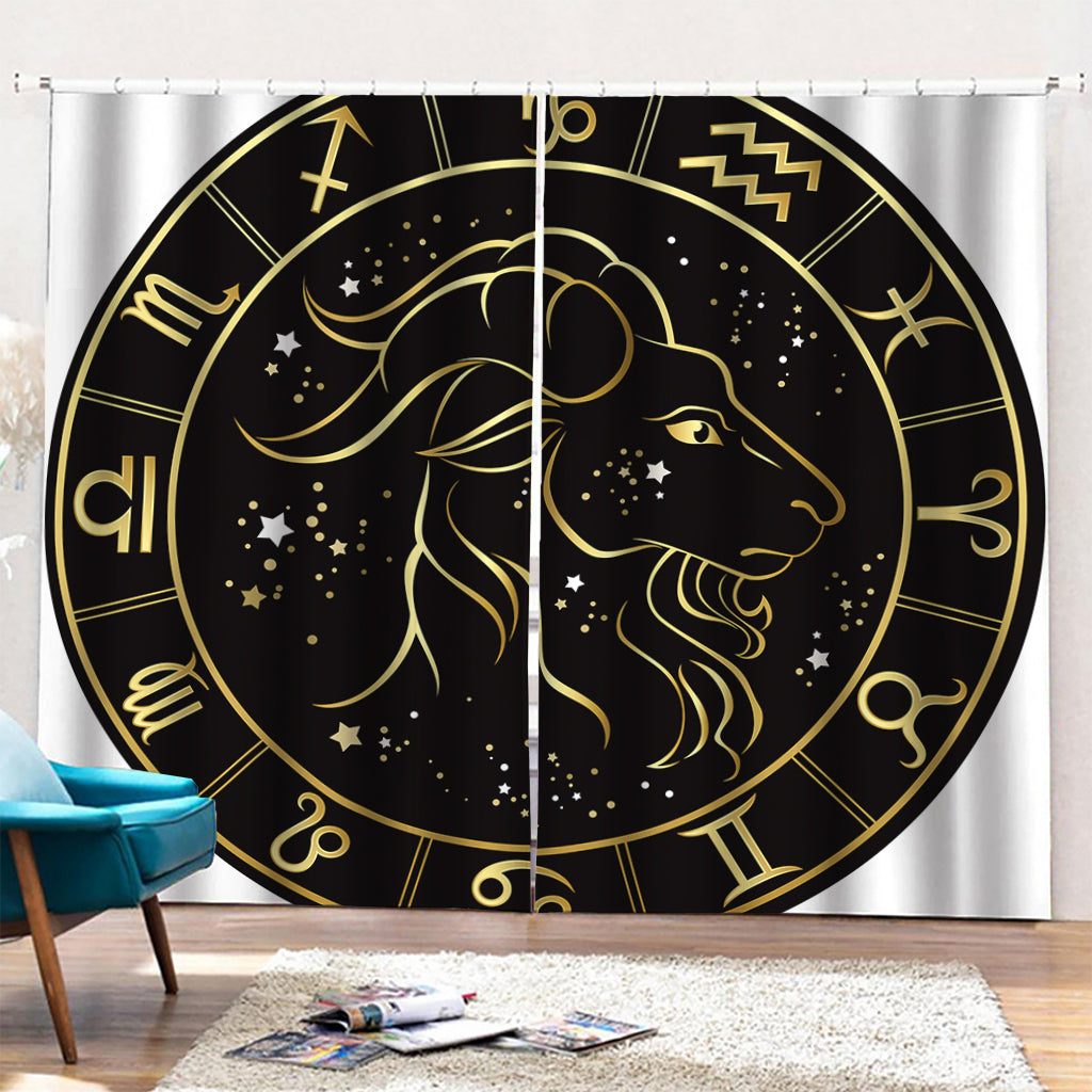 Gold And Black Capricorn Sign Print Pencil Pleat Curtains