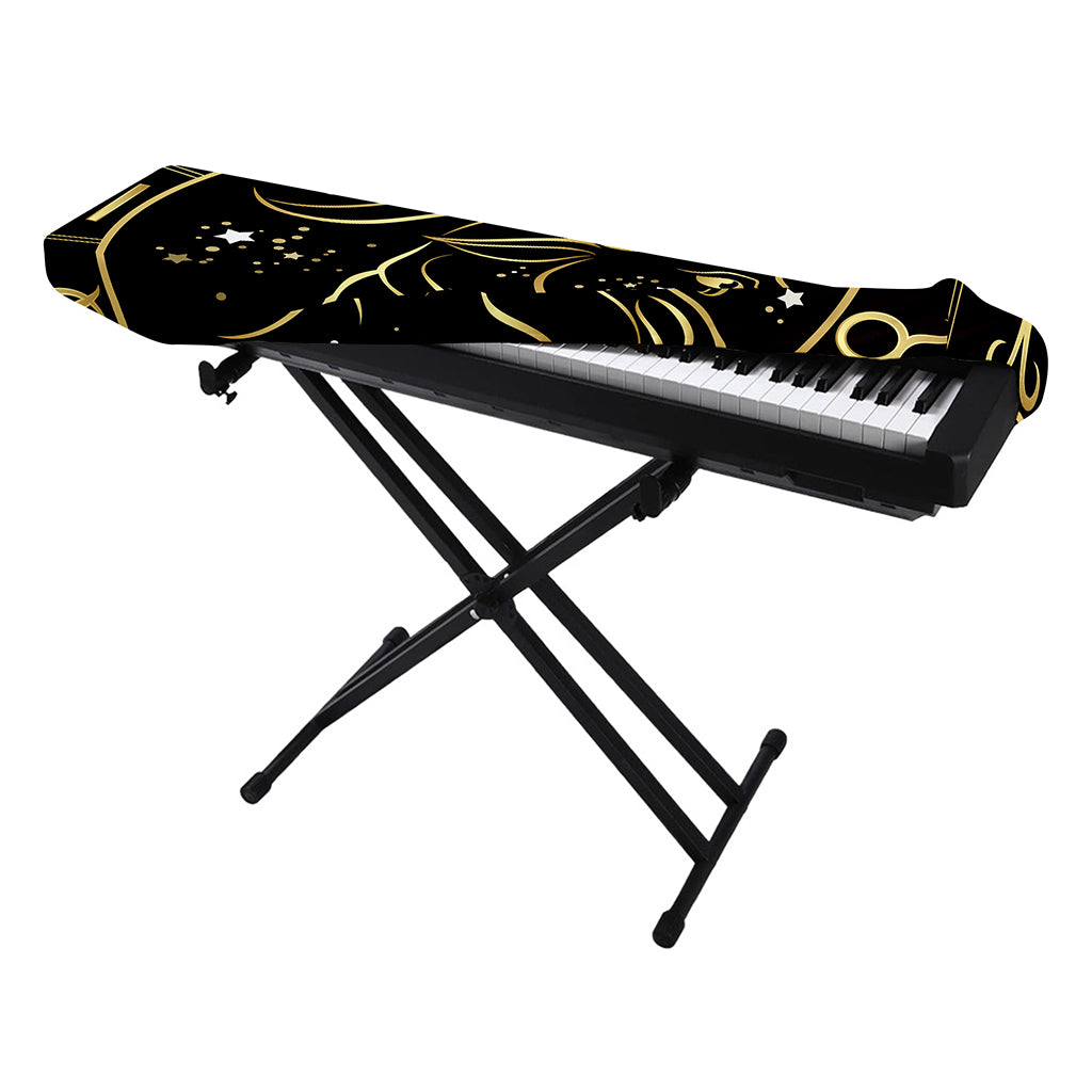 Gold And Black Capricorn Sign Print Piano Keyboard Cover