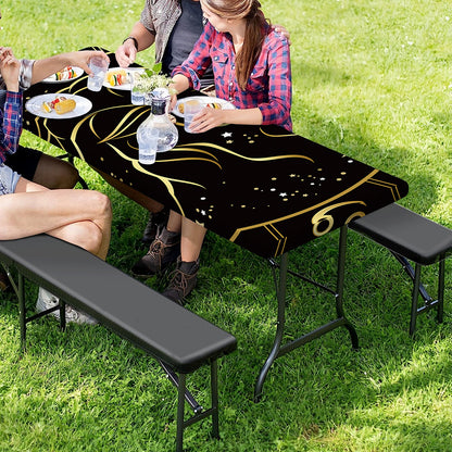 Gold And Black Capricorn Sign Print Picnic Table Cover
