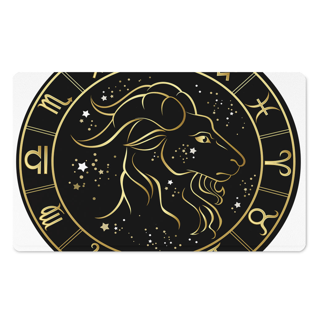 Gold And Black Capricorn Sign Print Polyester Doormat