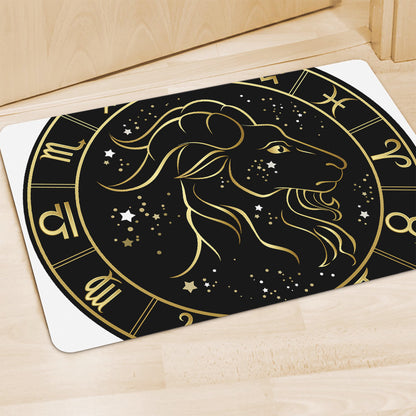 Gold And Black Capricorn Sign Print Polyester Doormat