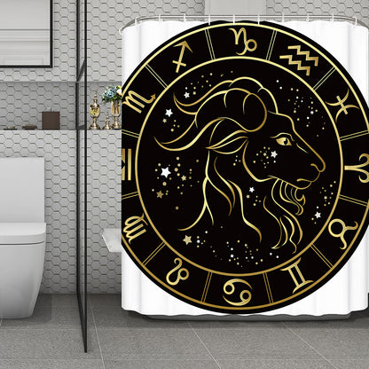 Gold And Black Capricorn Sign Print Polyester Shower Curtain