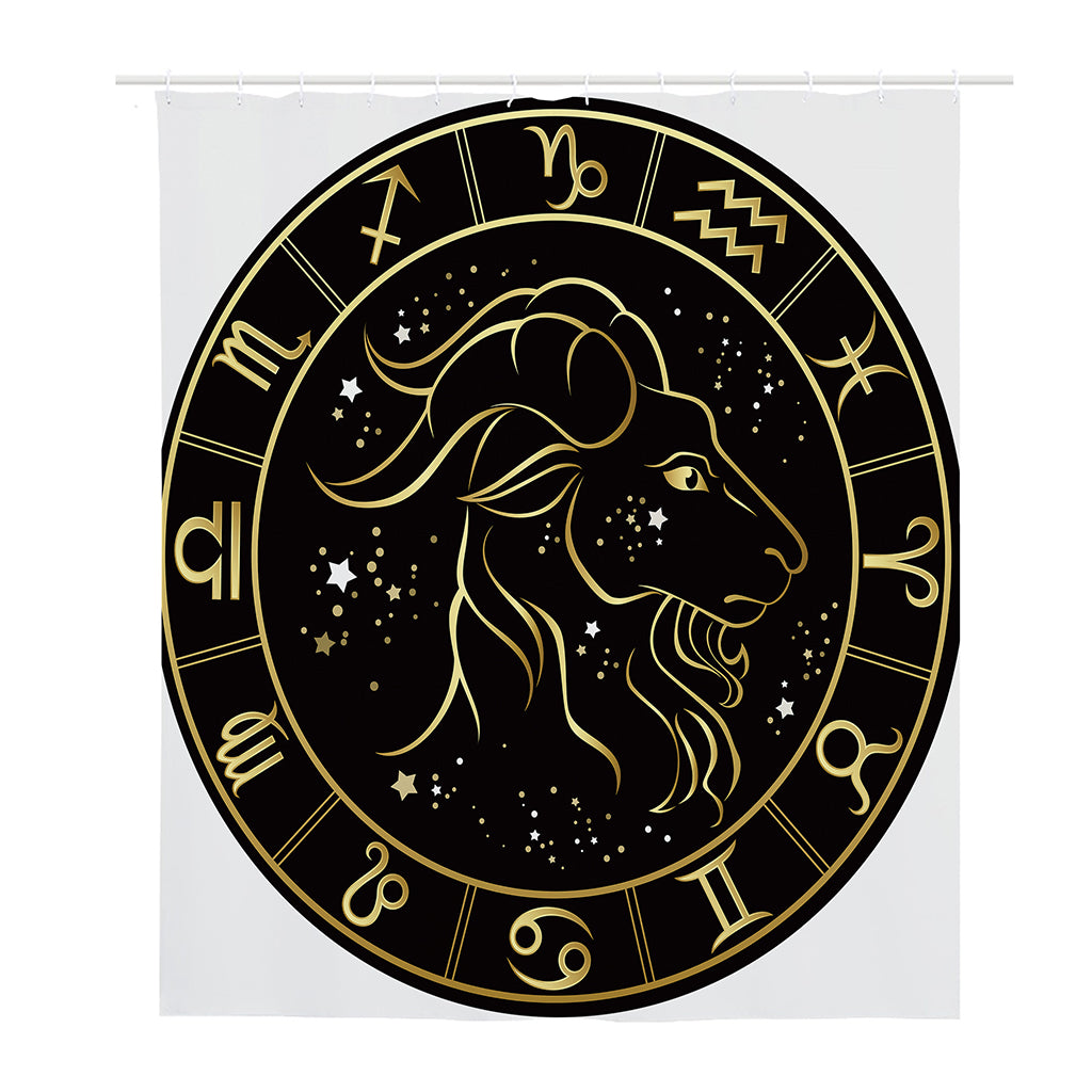 Gold And Black Capricorn Sign Print Polyester Shower Curtain