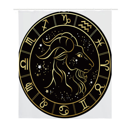 Gold And Black Capricorn Sign Print Polyester Shower Curtain