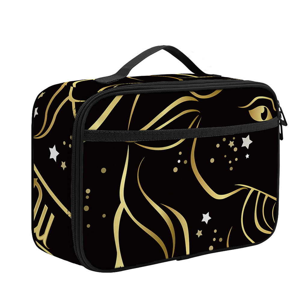 Gold And Black Capricorn Sign Print Portable Lunch Bag