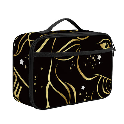 Gold And Black Capricorn Sign Print Portable Lunch Bag