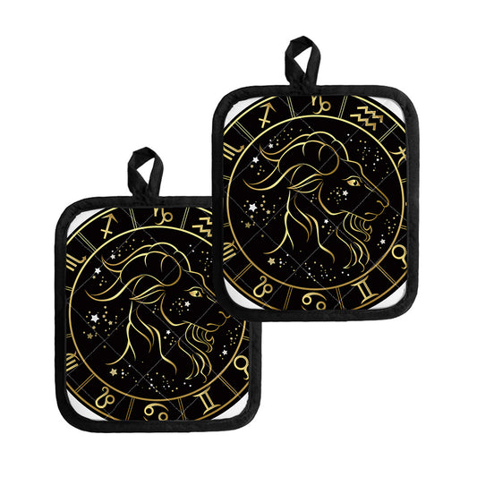 Gold And Black Capricorn Sign Print Pot Holders
